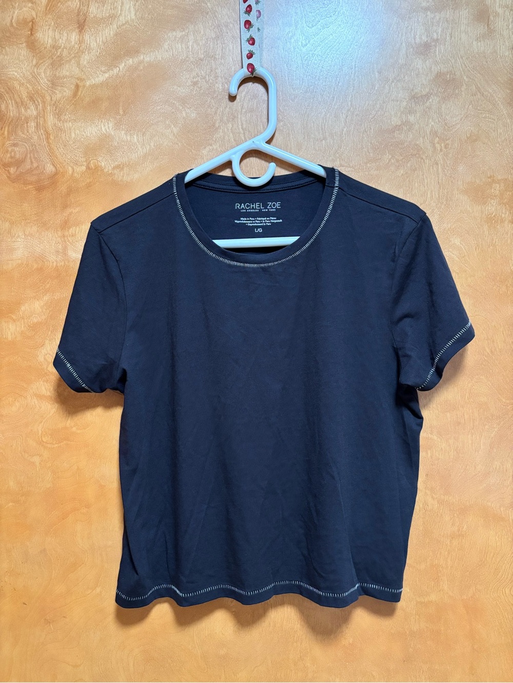 Rachel Zoe Black Short-Sleeve Crewneck Tee with Contrast Stitching